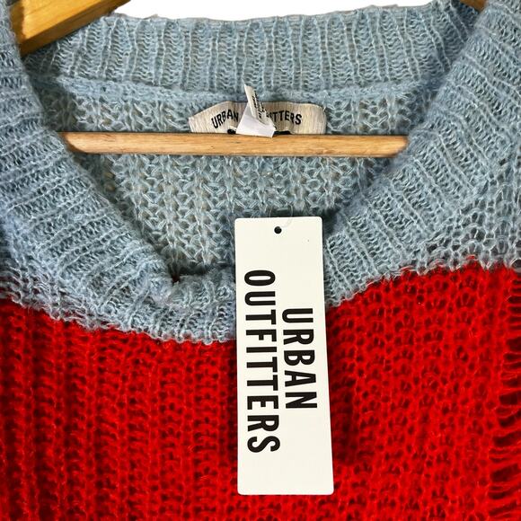 NWT Urban Outfitters Distressed Sweater Womens S Blue Orange Striped Y2K Grunge - Picture 5 of 6